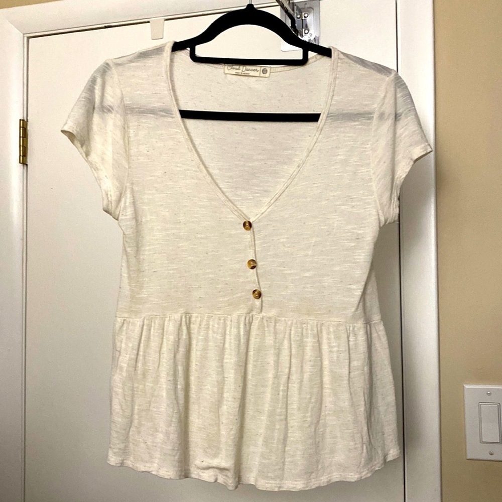 Cloud Dancer Light Oatmeal Soft Short Sleeve Top XS